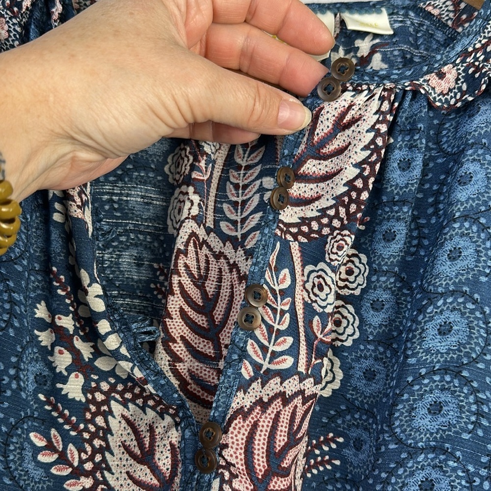 Anthropologie Maeve Letitia Ruffled Blouse Small Viscose 3/4 Sleeve Top Bohemian - Picture 7 of 16